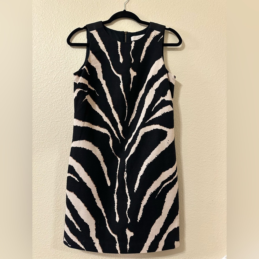 LOFT Black and Cream Zebra Print Mini Dress